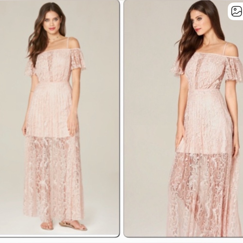 Vintage cottagecore Y2K ballet core Bebe size 0 dress maxi lace off shoulder